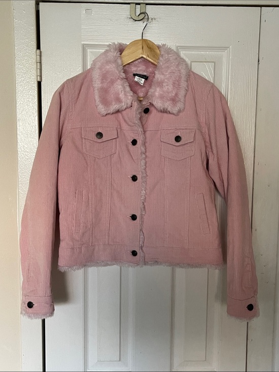 Seduction Jackets & Blazers - Seduction Soft Pink Faux Fur Collar Corduroy Jacket Size Large